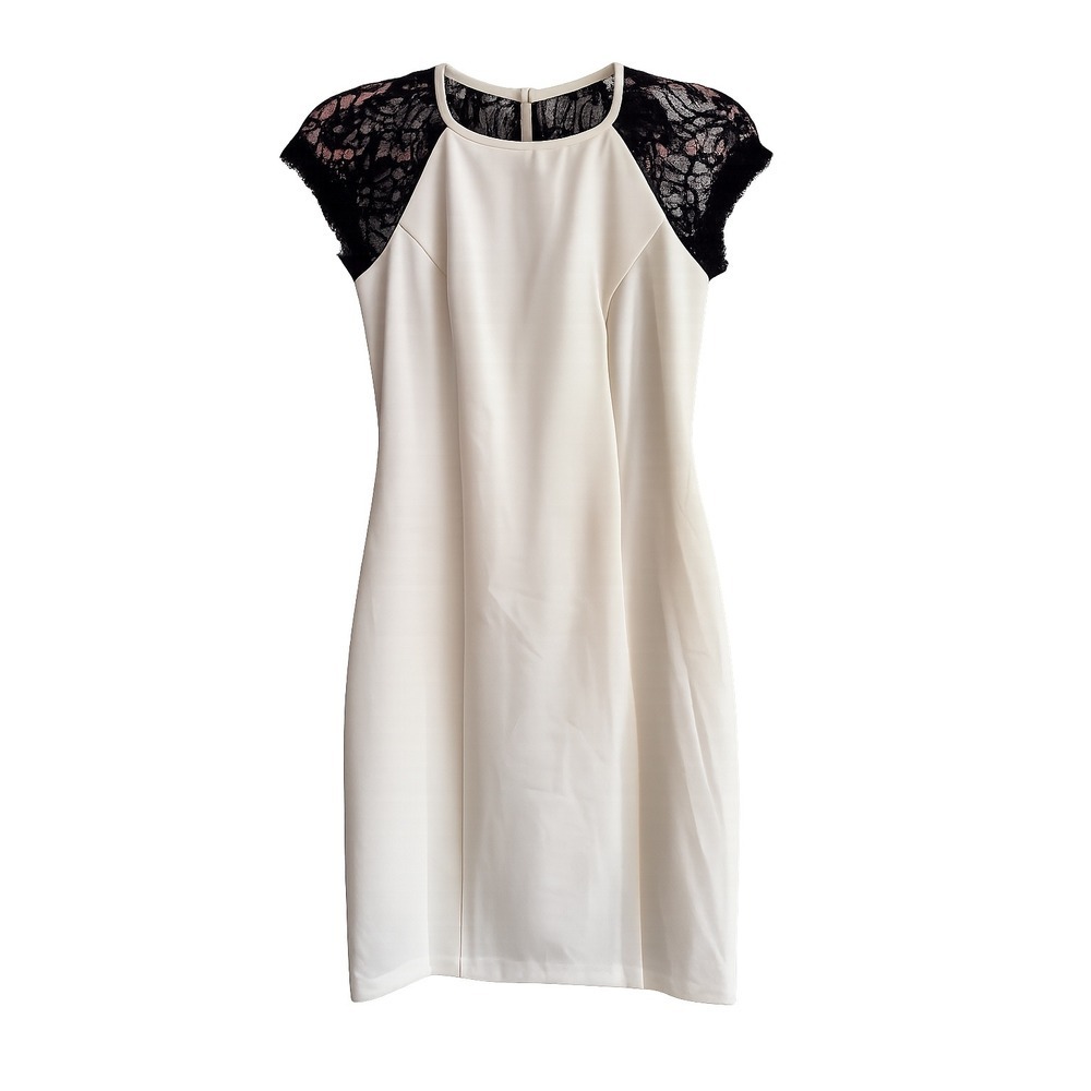 NWT Bisou Bisou Ivory Black Lace Sheath Dress Size 4 Cocktail Wedding Guest